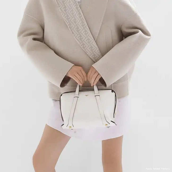 Affordable HOT 365 Grained Fendi In Medium White Bag Boston Leather 0703